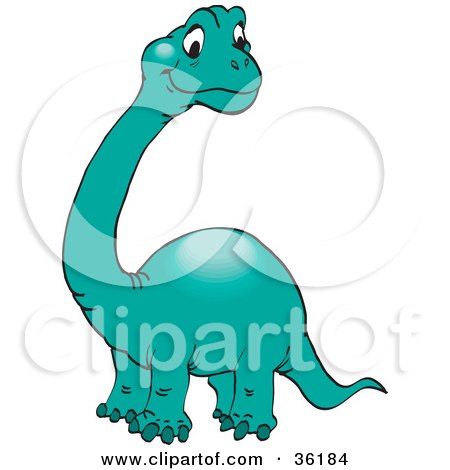 Clipart Illustration of a Cute Green Brontosaurus Or Apatosaurus With A Long Neck by Dennis Holmes Designs