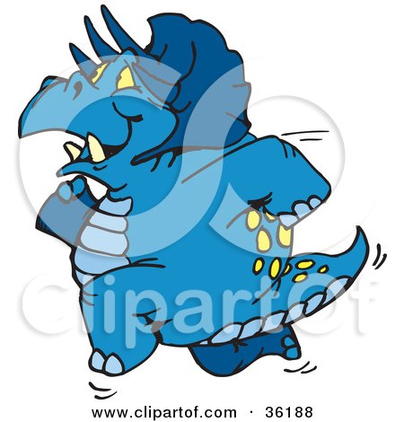 Clipart Illustration of a Blue Triceratops Running To The Left by Dennis Holmes Designs