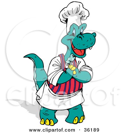 Clipart Illustration of a Tyrannosaurus Rex Chef In An Apron And Hat by Dennis Holmes Designs