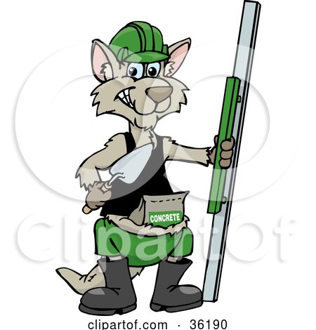 Clipart Illustration of a Kangaroo Concrete Worker With Tools by Dennis Holmes Designs