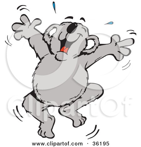 Clipart Illustration of a Happy Koala Leaping And Yelling by Dennis Holmes Designs