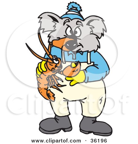 Clipart Illustration of a Koala Being Pinched On The Nose By A Lobster by Dennis Holmes Designs