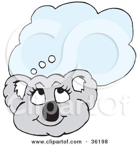Clipart Illustration of a Happy Female Koala With A Blue Thought Balloon by Dennis Holmes Designs