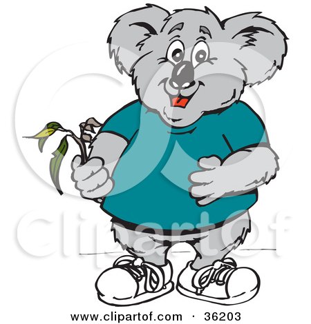 Clipart Illustration of a Koala Holding A Branch Of Eucalyptus Leaves by Dennis Holmes Designs