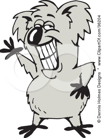 Clipart Illustration of a Grinning and Waving Koala by Dennis Holmes Designs