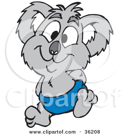Clipart Illustration of a Happy Baby Koala In A Blue Diaper by Dennis Holmes Designs