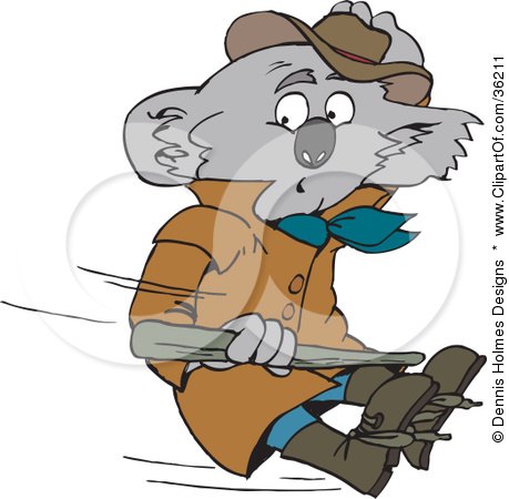 Clipart Illustration of a Koala In A Coat, Being Blown Away In The Wind by Dennis Holmes Designs