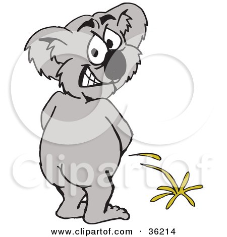 Clipart Illustration of a Koala Peeing On Something And Looking Back by Dennis Holmes Designs