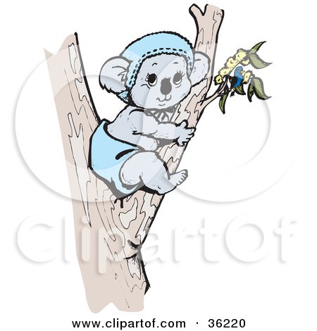 Clipart Illustration of a Cute Baby Koala In A Tree by Dennis Holmes Designs
