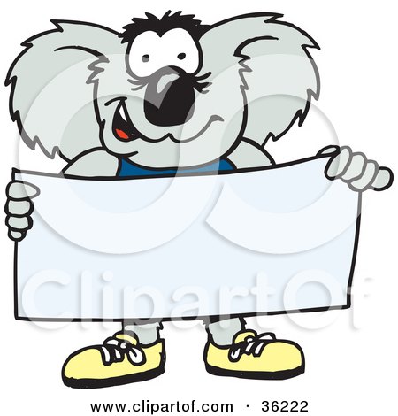 Clipart Illustration of a Koala Holding A Blank White Sign, Ready For Your Text by Dennis Holmes Designs
