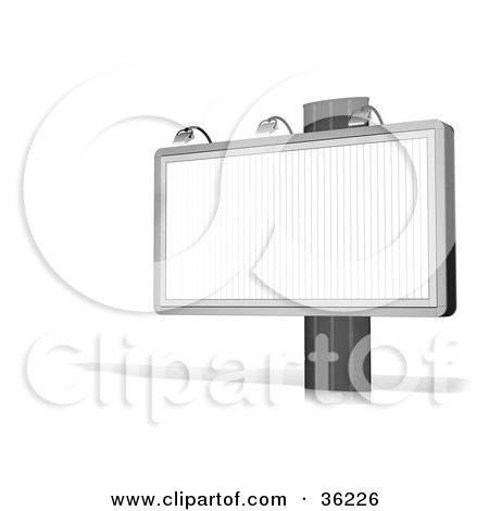 Clipart Illustration of a Blank White Billboard Sign On A Post, With A Shadow On A White Background by Frog974