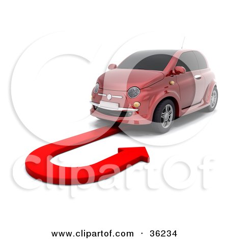 Clipart Illustration of a Red Car Doing A U Turn On A Red Arrow, As Instructed By A GPS System by KJ Pargeter