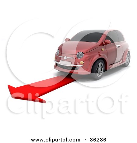 Clipart Illustration of a Red Car Driving Forward On A Red Arrow, As Instructed By A GPA System by KJ Pargeter