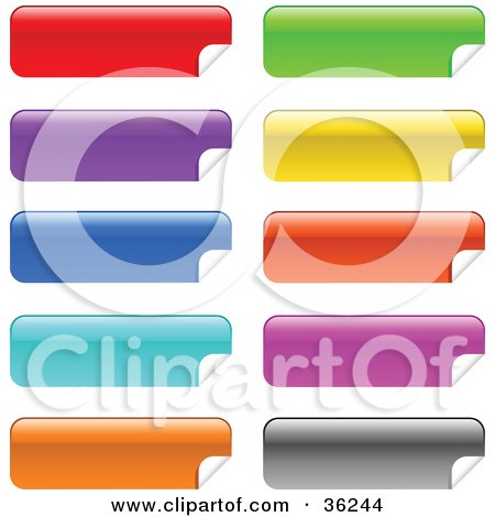 Clipart Illustration of a Set Of Ten Colorful, Long, Peeling Stickers Or Labels by KJ Pargeter