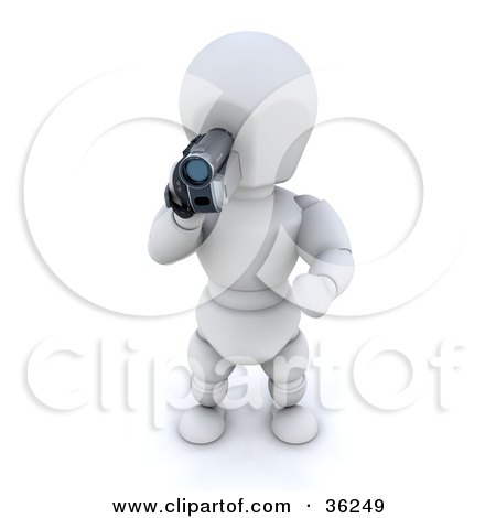 Clipart Illustration of a 3d White Character Filmographer Holding A Handy Cam by KJ Pargeter