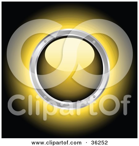 Clipart Illustration of a Yellow Glowing Shiny Power Button Rimmed In Chrome by KJ Pargeter