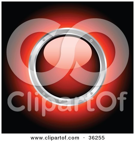 Clipart Illustration of a Red Glowing Shiny Power Button Rimmed In Chrome by KJ Pargeter