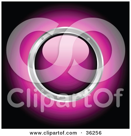 Clipart Illustration of a Pink Glowing Shiny Power Button Rimmed In Chrome by KJ Pargeter
