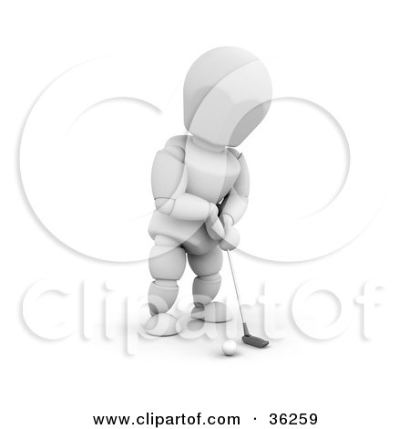 Clipart Illustration of a 3d White Character Focusing And Golfing On A Course by KJ Pargeter