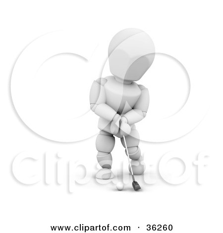 Clipart Illustration of a 3d White Character Golfing And Standing Over A Ball On A Course by KJ Pargeter