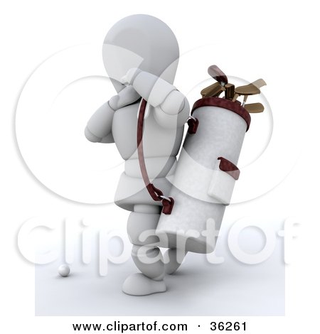 Clipart Illustration of a 3d White Character Carrying A Golf Bag With Clubs by KJ Pargeter