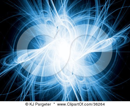 Clipart Illustration of a Bursting Blue Fractal Background With Bright Light In The Center by KJ Pargeter