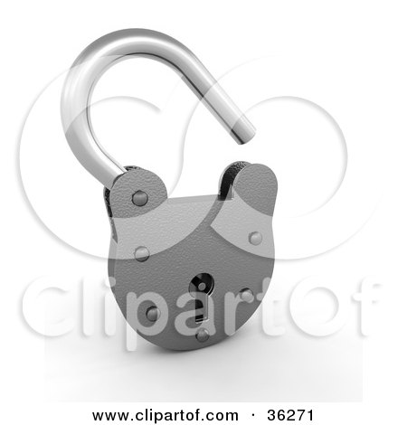 Clipart Illustration of a 3d Chrome Padlock Resting With The Lock Open by KJ Pargeter