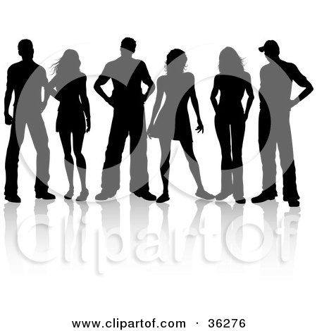 Clipart Illustration of a Group Of Three Silhouetted Couples Standing by KJ Pargeter