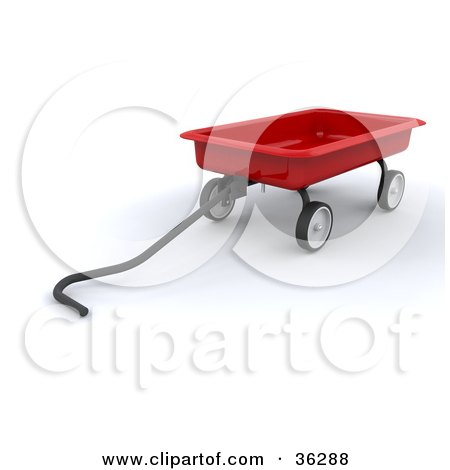 Clipart Illustration of a 3d Red Wagon With The Handle Resting On The Ground by KJ Pargeter