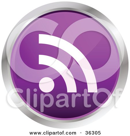 Clipart Illustration of a Chrome Rimmed Purple RSS Button Icon by KJ Pargeter