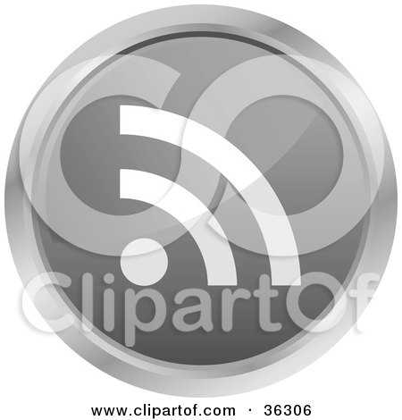 Clipart Illustration of a Chrome Rimmed Gray RSS Button Icon by KJ Pargeter