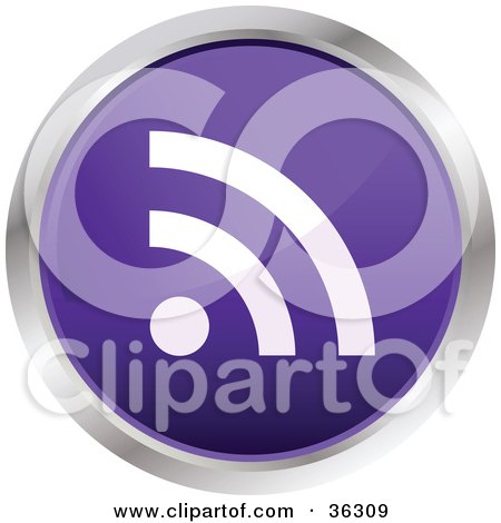 Clipart Illustration of a Chrome Rimmed Violet RSS Button Icon by KJ Pargeter