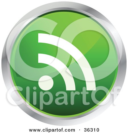 Clipart Illustration of a Chrome Rimmed Green RSS Button Icon by KJ Pargeter