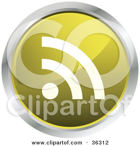 Clipart Illustration of a Chrome Rimmed Yellow RSS Button Icon by KJ Pargeter
