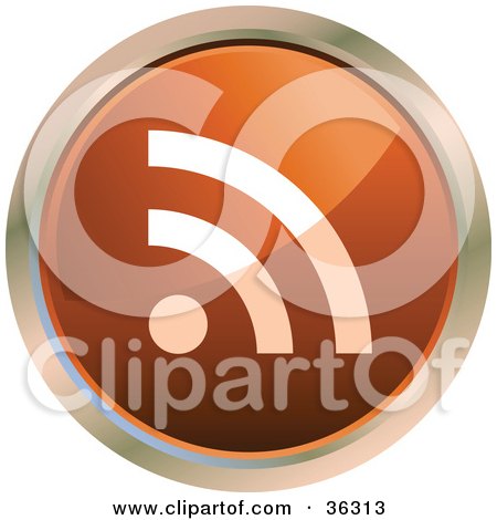 Clipart Illustration of a Chrome Rimmed Dark Orange RSS Button Icon by KJ Pargeter