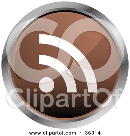 Clipart Illustration of a Chrome Rimmed Brown RSS Button Icon by KJ Pargeter