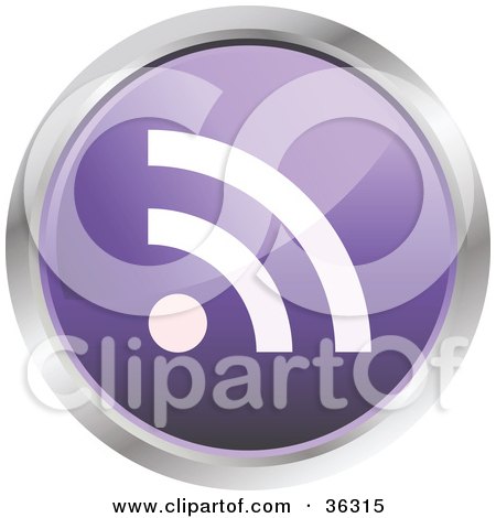 Clipart Illustration of a Chrome Rimmed Pale Purple RSS Button Icon by KJ Pargeter
