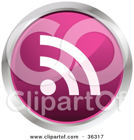 Clipart Illustration of a Chrome Rimmed Pink RSS Button Icon by KJ Pargeter