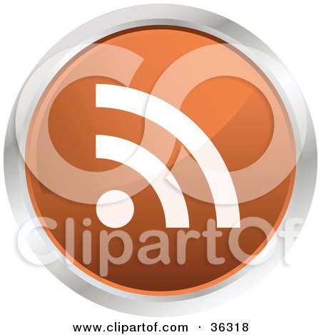 Clipart Illustration of a Chrome Rimmed Orange RSS Button Icon by KJ Pargeter