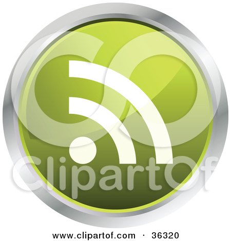 Clipart Illustration of a Chrome Rimmed Light Green RSS Button Icon by KJ Pargeter