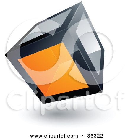 Clipart Illustration of a Pre-Made Logo Of A Cube With One Orange Transparent Window by beboy