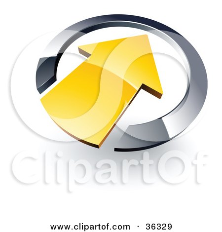 Clipart Illustration of a Pre-Made Logo Of A Yellow Arrow Pointing Inwards In A Chrome Circle by beboy