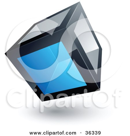 Clipart Illustration of a Pre-Made Logo Of A Cube With One Blue Transparent Window by beboy