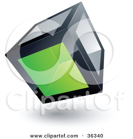 Clipart Illustration of a Pre-Made Logo Of A Cube With One Green Transparent Window by beboy