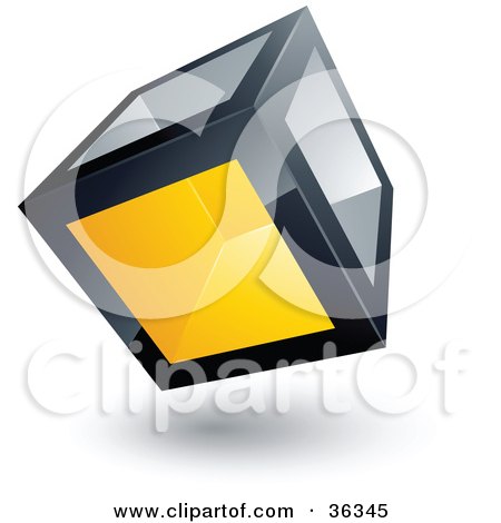 Clipart Illustration of a Pre-Made Logo Of A Cube With One Yellow Transparent Window by beboy