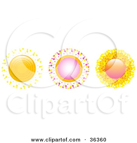 Clipart Illustration of Three Unique And Colorful Suns by elaineitalia