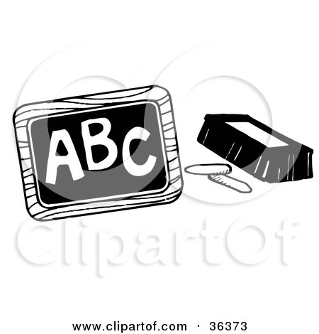 Clipart Illustration of Chalk And An Eraser Beside A Chalkboard With ABC Written On It by LoopyLand