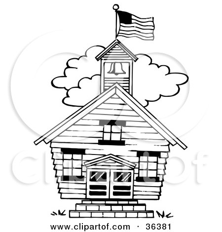 Clipart Illustration of a Flag Atop The Bell Tower Of A One Room School House by LoopyLand