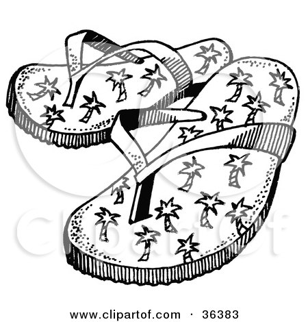 Clipart Illustration of a Pair Of Summer Thong Flip Flop Sandals With Palm Tree Designs by LoopyLand