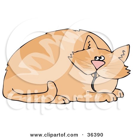 Clipart Illustration of a Chubby Orange Cat With A Mouse Tail Hanging Out Of His Mouth by djart